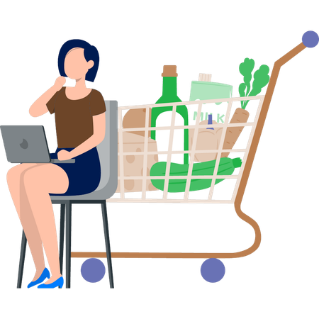 The girl is thinking about online shopping  Illustration