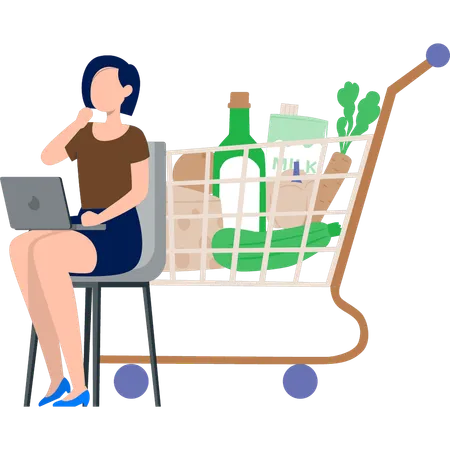 The girl is thinking about online shopping  Illustration