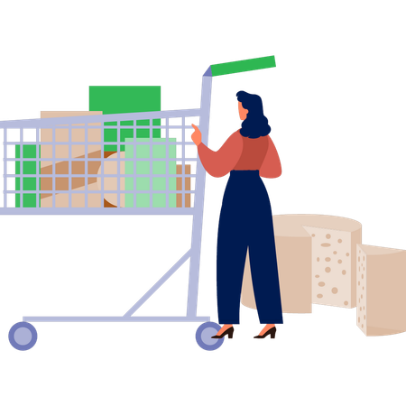 The girl is touching shopping trolley  Illustration