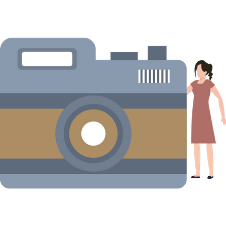 The girl is using the camera  Illustration