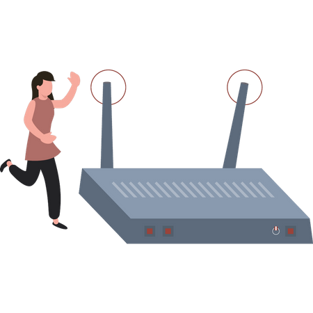 The girl is using the modem  Illustration