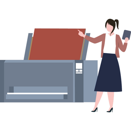 The girl is using the printer  Illustration