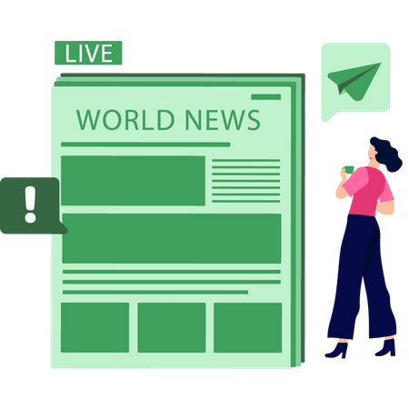 The girl is watching the world news  Illustration