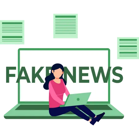 The girl is working on fake news  Illustration