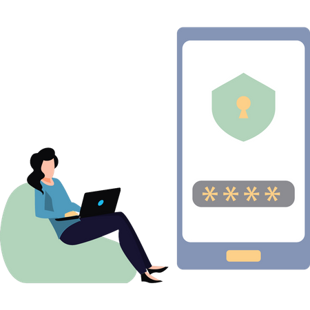 The girl is working on mobile security  Illustration