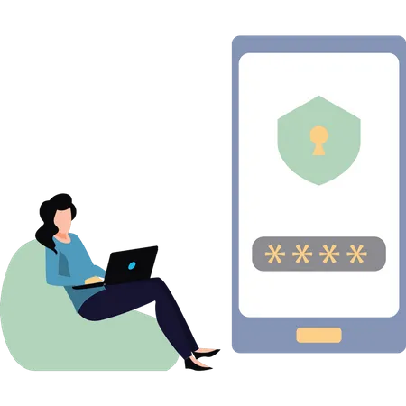 The girl is working on mobile security  Illustration