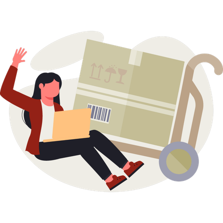 The girl is working on shipping cart  Illustration