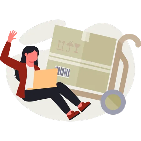 The girl is working on shipping cart  Illustration
