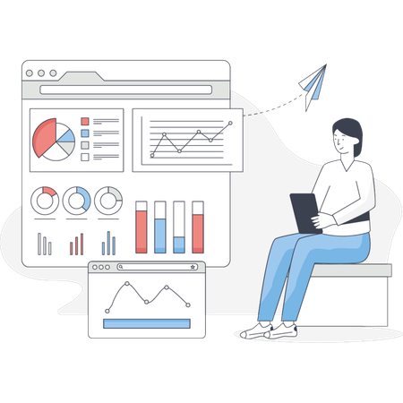 The girl is working on social media marketing  Illustration