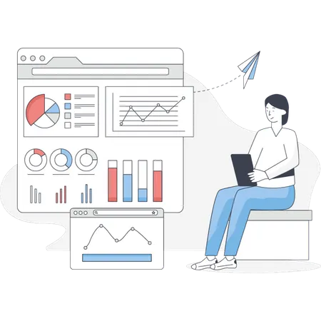 The girl is working on social media marketing  Illustration
