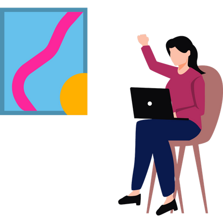 The girl is working on the laptop  Illustration