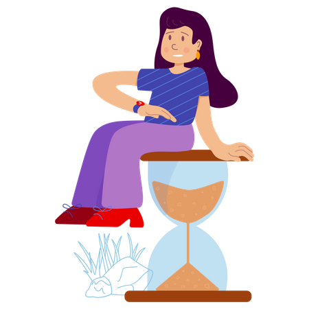 The girl sits on the hourglass Illustration