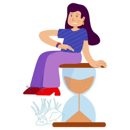 The girl sits on the hourglass  Illustration