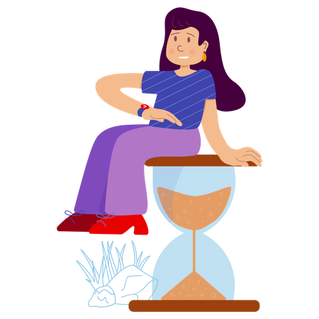 The girl sits on the hourglass  Illustration