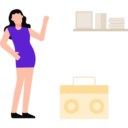 The girl stands next to the boom-boom box  Illustration