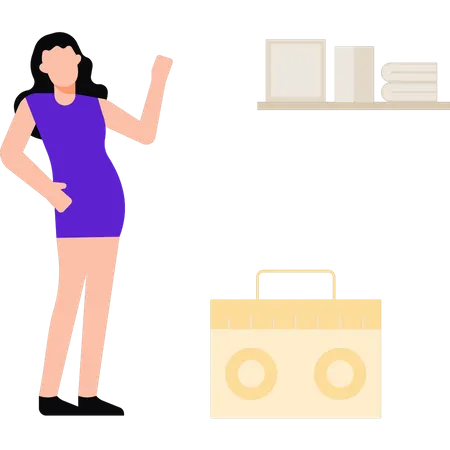 The Girl Stands Next To The Boom Boom Box Illustration