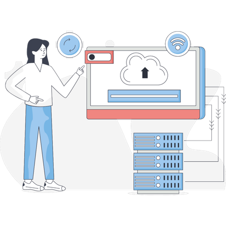The girl uploading data in cloud  Illustration