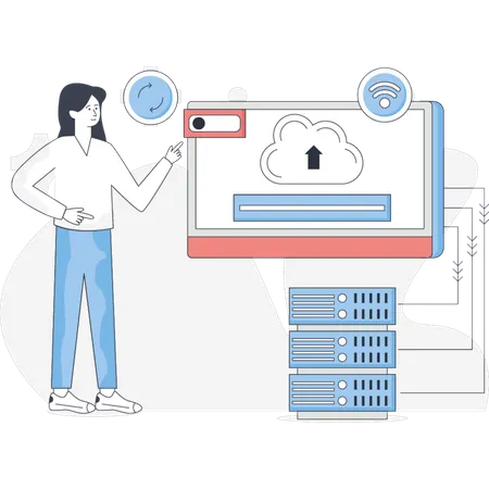 The girl uploading data in cloud  Illustration