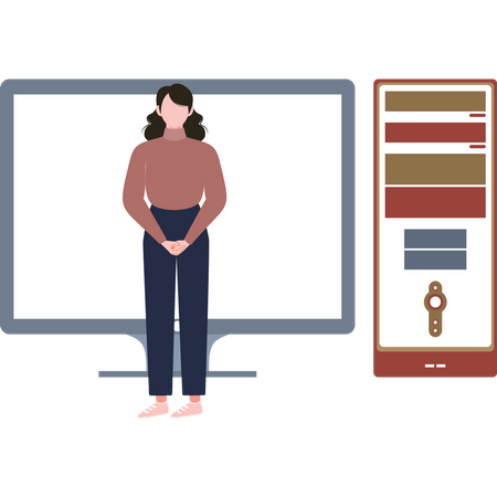 The girl using computer  Illustration