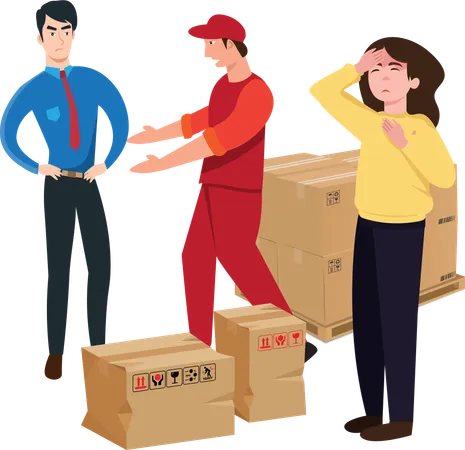 The Girl Was Not Satisfied With The Parcel Received The Manager Scolded The Staff Because The Product Was Damaged Vector Illustration Illustration