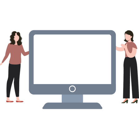 The girls are looking at the monitor  Illustration
