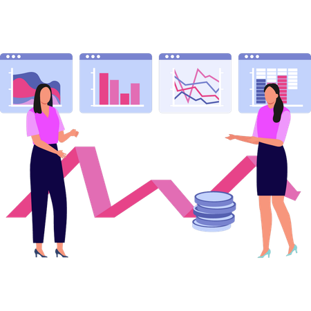 The girls are talking about business analytics  Illustration