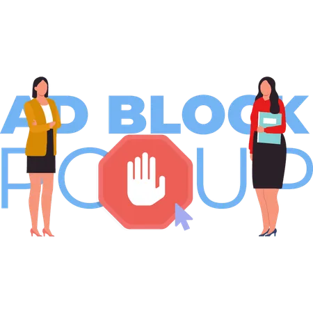 The girls are talking about the ad block popup.  イラスト