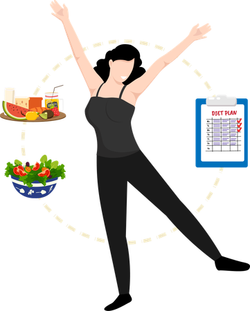 The girl's healthy lifestyle is glad that she can control her diet  Illustration