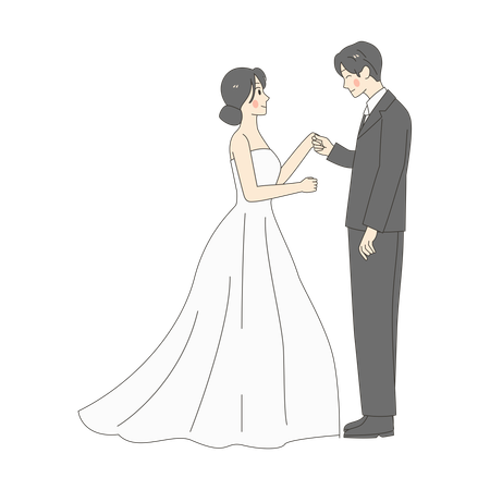 The Groom is Holding the Woman's Hand  Illustration