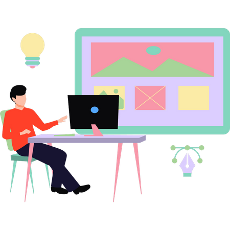 The guy has an idea for design and development  Illustration