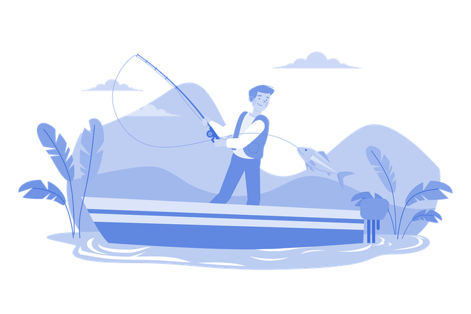 The Guy Is Fishing On The Boat  Illustration