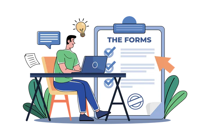 The Guy With The Laptop Fills Out The Forms  Illustration