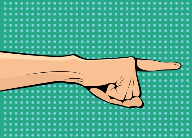 The hand points sideways and up pop art retro vector Illustration