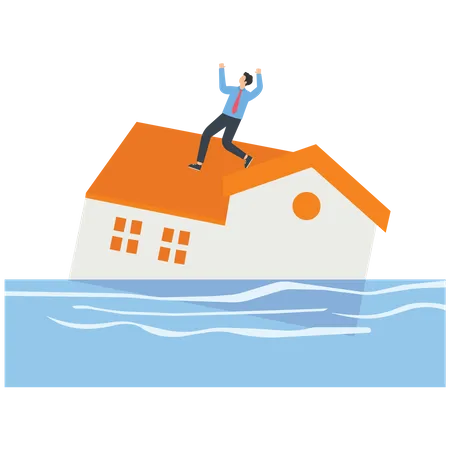 The house sinks into the water  Illustration