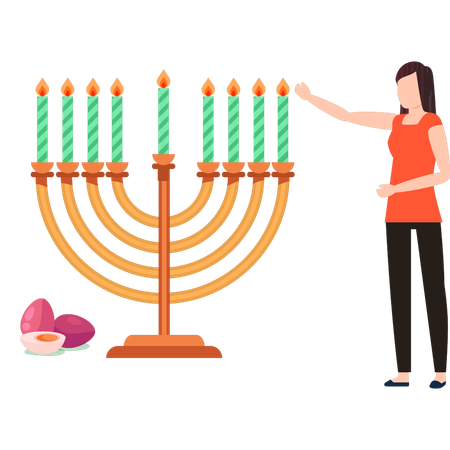 The jewish girl is telling about the hanukkah candles  Illustration