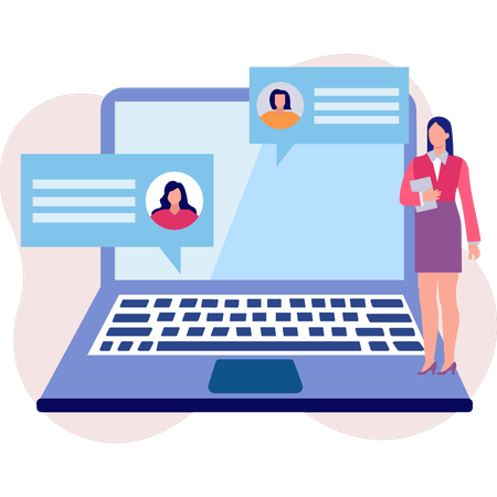The lady is checking both girls chatting.  Illustration