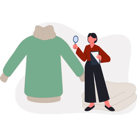 The lady is doing research on wool sweater  Illustration