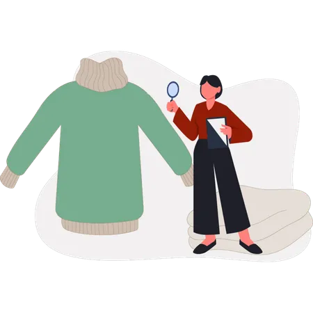 The lady is doing research on wool sweater  Illustration