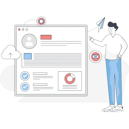男性はプロフィール管理をしている  イラスト