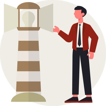 The male is pointing light house  Illustration