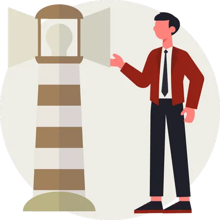 The male is pointing light house  Illustration