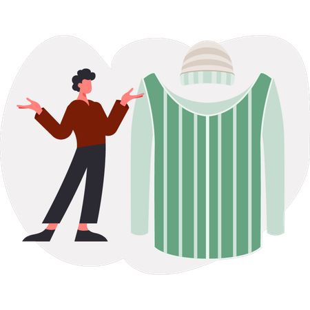 The male is presenting reefer sweater  Illustration