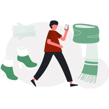 The male is using mobile  Illustration