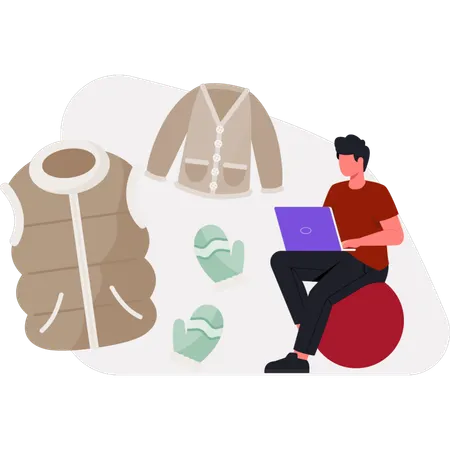 The male is working about winter cloth online Illustration