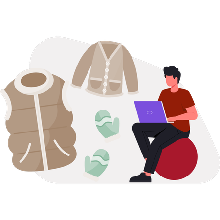 The male is working about winter cloth online  Illustration