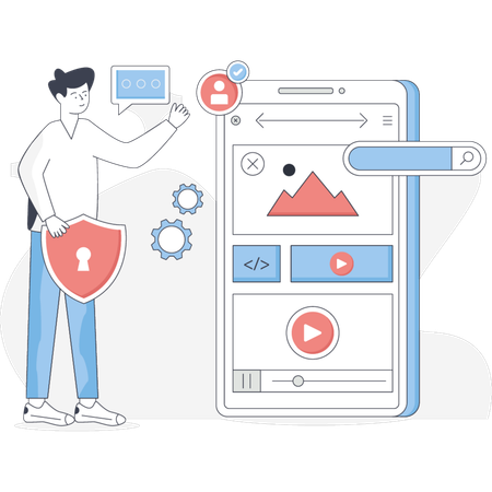 The man doing protection mobile app  Illustration