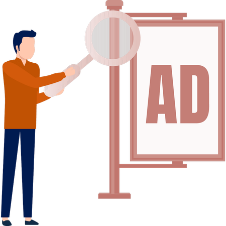 The man doing research on ad advertisement  Illustration