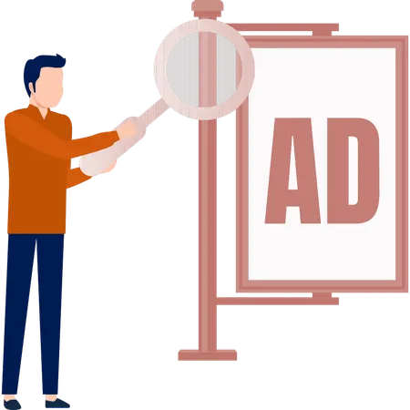 The man doing research on ad advertisement  Illustration