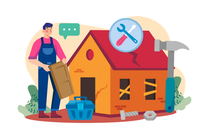 The man has repaired the old house for rent Illustration