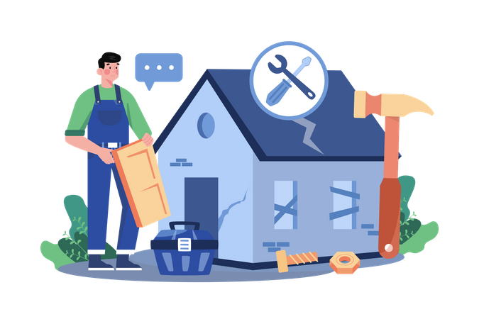 The man has repaired the old house for rent Illustration